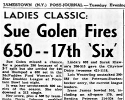 Sue Golen Fires 650 --17th 'Six'. <em>Post-Journal</em> (Jamestown), March 29, 1966. Sue Golen Fires 650 --17th 'Six'. March 29, 1966.