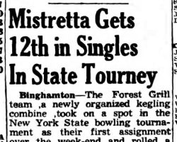Mistretta Gets 12 in Singles In State Tourney. <em>Post- Journal</em> (Jamestown), April 27, 1942. Mistretta Gets 12 in Singles In State Tourney. April 27, 1942.P-J-4-27-42