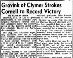 Gravink of Clymer Strokes Cornell to Record Victory. <em>Post-Journal</em> (Jamestown), May 13, 1957. Gravink of Clymer Strokes Cornell to Record Victory. May 13, 1957.