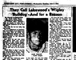 They Call Lakewood's Wigley 'Bulldog' - And for a Reason. <em>Post-Journal</em> (Jamestown), June 2, 1954. They Call Lakewood's Wigley 'Bulldog' - And for a Reason. June 2, 1954.