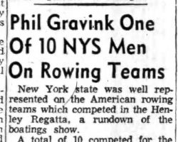 Phil Gravink One of 10 NYS Men On Rowing Teams. <em>Post-Journal</em> (Jamestown), July 8, 1957. Phil Gravink One of 10 NYS Men On Rowing Teams. July 8, 1957.