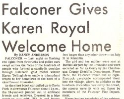 Falconer Gives Karen Royal Welcome Home. <em>Post-Journal</em> (Jamestown), August 5, 1977. Falconer Gives Karen Royal Welcome Home. August 5, 1977.