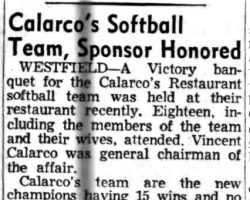 Calarco's Softball Team, Sponsor Honored. <em>Post-Journal</em> (Jamestown), September 12, 1957. P-J-9-12-57-Calarco