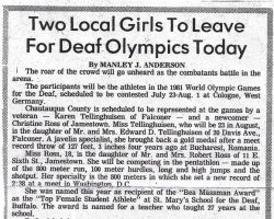 Two Local Girls To Leave For Deaf Olympics Today. <em>Post-Journal</em> (Jamestown), July 1981. Two Local Girls To Leave For Deaf Olympics Today. July 1981.