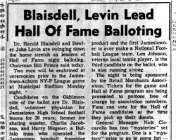 Blaisdell, Levin Lead Hall Of Fame Balloting. <em>Post-Journal</em> (Jamestown), August 26, 1961 Blaisdell, Levin Lead Hall Of Fame Balloting. August 26, 1961