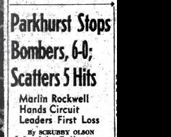 Parkhurst Stops Bombers, 6-0. <em>Post-Journal</em> (Jamestown), August 11, 1954. Parkhurst Stops Bombers, 6-0. August 11, 1954.