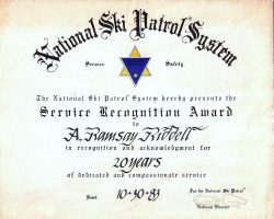 National Ski Patrol System award, 1983.