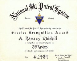 National Ski Patrol System award, 1989.