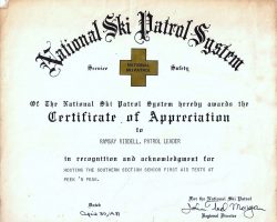 National Ski Patrol System award, 1981.