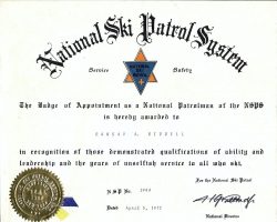 National Ski Patrol System award, 1972.