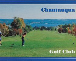 Jim Riggs is on the far left wearing blue in this Chautauqua Golf Club postcard photo by Alan Nyiri. Riggsat-Chautauqua