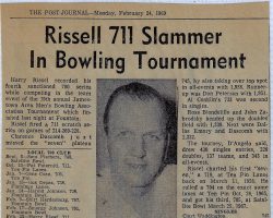 Rissel 711 Slammer In Bowling Tournament. <em>Post-Journal</em> (Jamestown), February 24, 1969. Rissel 711 Slammer In Bowling Tournament. 1969