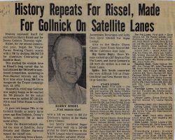 History Repeats For Rissel, Made For Gollnick On Satellite Lanes. <em>Post-Journal</em> (Jamestown), September 13, 1974. History Repeats For Rissel, Made For Gollnick On Satellite Lanes. 1974