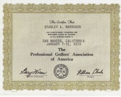 PGA certification for completion of Business School I. January 7-12, 1973. 1/73