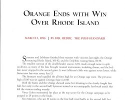 Orange Ends With Win Over Rhode Island. March 3, 1956. From <em>Syracuse Basketball - A Century of Memories</em>. SU-3-3-56-1