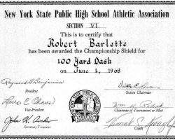 NYSPHSAA Section VI 1968 certificate for 100 yard dash. June 1, 1968. NYSPHSAA Section VI 1968 certificate for 100 yard dash. June 1, 1968.