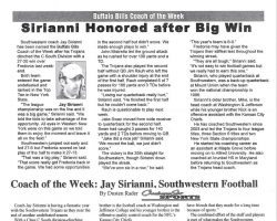 Sirianni Honored after Big Win. <em>Chautauqua Star</em>, October 2010. Sirianni Honored after Big Win. October 2010.