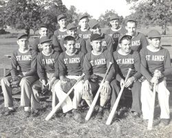 St. Agnes softball team. (Bob Bender is second from left in middle row). 1939 St. Agnes softball team. 1939.