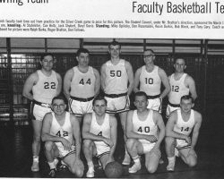 Dunkirk High School faculty basketball team. Al Stuhlmiller kneeling far left. 1966. 1966 Dunkirk High School faculty basketball team. Al Stuhlmiller kneeling far left.