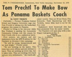 Tom Prechtl To Make Bow As Panama Baskets Coach. <em>Post-Journal</em> (Jamestown), November 25, 1978. Tom Prechtl To Make Bow As Panama Baskets Coach. November 25, 1978.