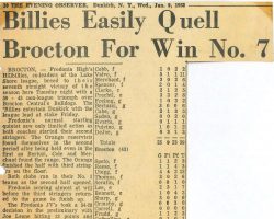 Billies Easily Quell Brocton For Win No. 7. <em>Evening Observer</em> (Dunkirk), January 9, 1952. Billies Easily Quell Brocton For Win No. 7. January 9, 1952.