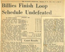 Billies Finish Loop Schedule Undefeated. <em>Evening Observer</em> (Dunkirk), March 1, 1952. Billies Finish Loop Schedule Undefeated. March 1, 1952.