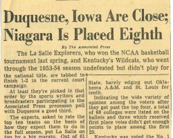 Duquesne, Iowa Are Close; Niagara Is Placed Eighth. Duquesne, Iowa Are Close; Niagara Is Placed Eighth.
