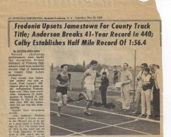 Fredonia Upsets Jamestown For County Track Title. <em>Evening Observer</em> (Dunkirk-Fredonia), May 24, 1969. Fredonia Upsets Jamestown For County Track Title. May 24, 1969.