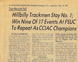 Hillbilly Trackmen Stay No. 1. <em>Evening Observer</em> (Dunkirk-Fredonia), May 29, 1976. Hillbilly Trackmen Stay No. 1. May 29, 1976.