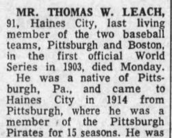 Mr. Thomas W. Leach (obituary). <em>Orlando Sentinel</em>, October 1, 1969. Mr. Thomas W. Leach (obituary). October 1, 1969.