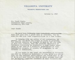 Recruiting letter from Jack Kraft, Villanova University. October 2, 1967. Recruiting letter from Jack Kraft, Villanova University. October 2, 1967..