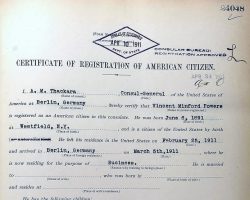 Vincent Powers Certificate of Registration, 1911. Vincent Powers Certificate of Registration, 1911.