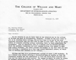 Recruiting letter from Warren Mitchell, William and Mary. February 15, 1968. Recruiting letter from Warren Mitchell, William and Mary, February 15, 1968.