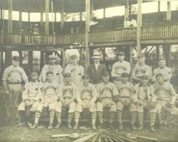 Billy Webb fourth from left in first row. Note the premiere baseball facility that was Celoron Park. 1910. Billy Webb fourth from left in first row. Note the premiere baseball facility that was Celoron Park. 1910.