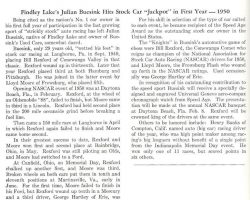 Findley Lake's Julian Buesink Hits Stock Car "Jackpot" in First Year - 1950.
This article appeared in the Mina - Findley Lake Sesquicentennial book published in 1974.
Courtesy of Dennis Goggin. Findley Lake's Julian Buesink Hits Stock Car "Jackpot" in First Year - 1950.