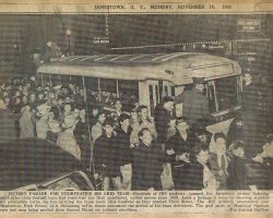 Victory Parade For Undefeated JHS Grid Team. <em>Post-Journal</em> (Jamestown), November 14, 1949.
Courtesy the Olsen family. Victory Parade For Undefeated JHS Grid Team. November 14, 1949.