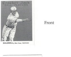 1929 Cracker Jack baseball card. From 'Slim' - A Documentary History of the Professional Baseball Career of Ray 'Slim' Caldwell, compiled by RJ Smith. 1929 Cracker Jack baseball card.
