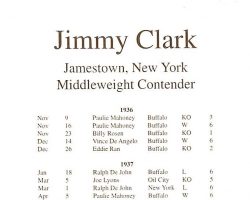 Buffalo Veteran Boxers Association program, Jimmy Clark boxing record. October 16, 1998. Buffalo Veteran Boxers Association program Jimmy Clark boxing record