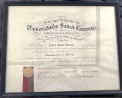 Jim Roselle's 1949 diploma from St. Lawrence University. Jim Roselle's 1949 diploma from St. Lawrence University.