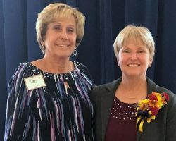 CSHOF inductees Kay Gould (left) and Sheilah Gulas at Meadville, PA October
27, 2018. Sheilah joined her mentor, Kay, as an inductee of the Allegheny College Athletics Hall of Fame. Both Gulas and Gould established outstanding records as coaches of the Gators softball teams. CSHOF inductees Kay Gould (left) and Sheilah Gulas at Meadville, PA