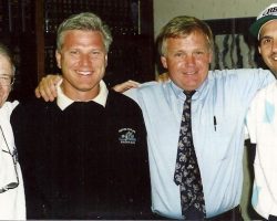 Four men who played very important roles in the history of baseball in Jamestown:
Pat Daugherty, Frank Wren, Greg Peterson, Dan Lunetta
. Greg Peterson with MLB executives Pat Daughtery, Frank Wren and Dan Lunetta reminiscing about their years with the Jamestown Expos.