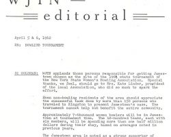 WJTN radio editorial. April 5-6, 1962. WJTN radio editorial. April 5-6, 1962.