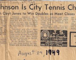 Len Johnson Is City Tennis Champ. <em>Post-Journal</em> (Jamestown), August 29, 1949. Len Johnson Is City Tennis Champ. August 29, 1949.