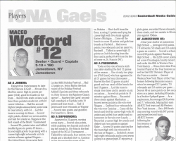 Maceo Wofford's biography. Iona College <em>Basketball Media Guide 2002-2003 </em>. Maceo Wofford's Iona College biography. 2002.