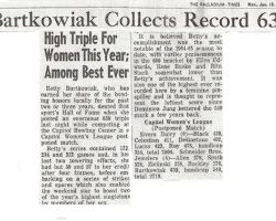 Betty Bartkowiak Collects Record 639 Set. January 1965.