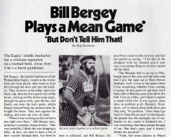 Bill Bergey Plays a Mean Game. <em>Pro!<em>. Page 1. October 24, 1976.</em></em> Bill Bergey Plays a Mean Game. <em>Pro!<em>, October 24, 1976. page 1.</em></em>
