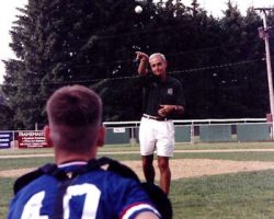 Pete threw out the first pitch at the 1998 13-year-old Babe
Ruth All-star game at Bergman Park. Pete threw out the first pitch at the 1998 13-year-old Babe Ruth All-star game at Bergman Park.