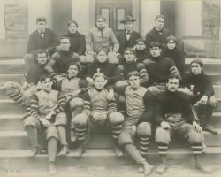 Coach Parke H. Davis (top right) and his Lafayette football team of 1896. Coach PH Davis is in top row, far right. 1896.