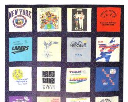 Quilt made of Daniel Bryner's T-shirts commemorating his events. Quilt made of Daniel Bryner's T-shirts commemorating his events.