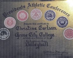 Chris Carlson was an All-Conference volleyball selection in 1990 at Grove City College. Chris Carlson was an All-Conference volleyball selection in 1990 at Grove City College.
